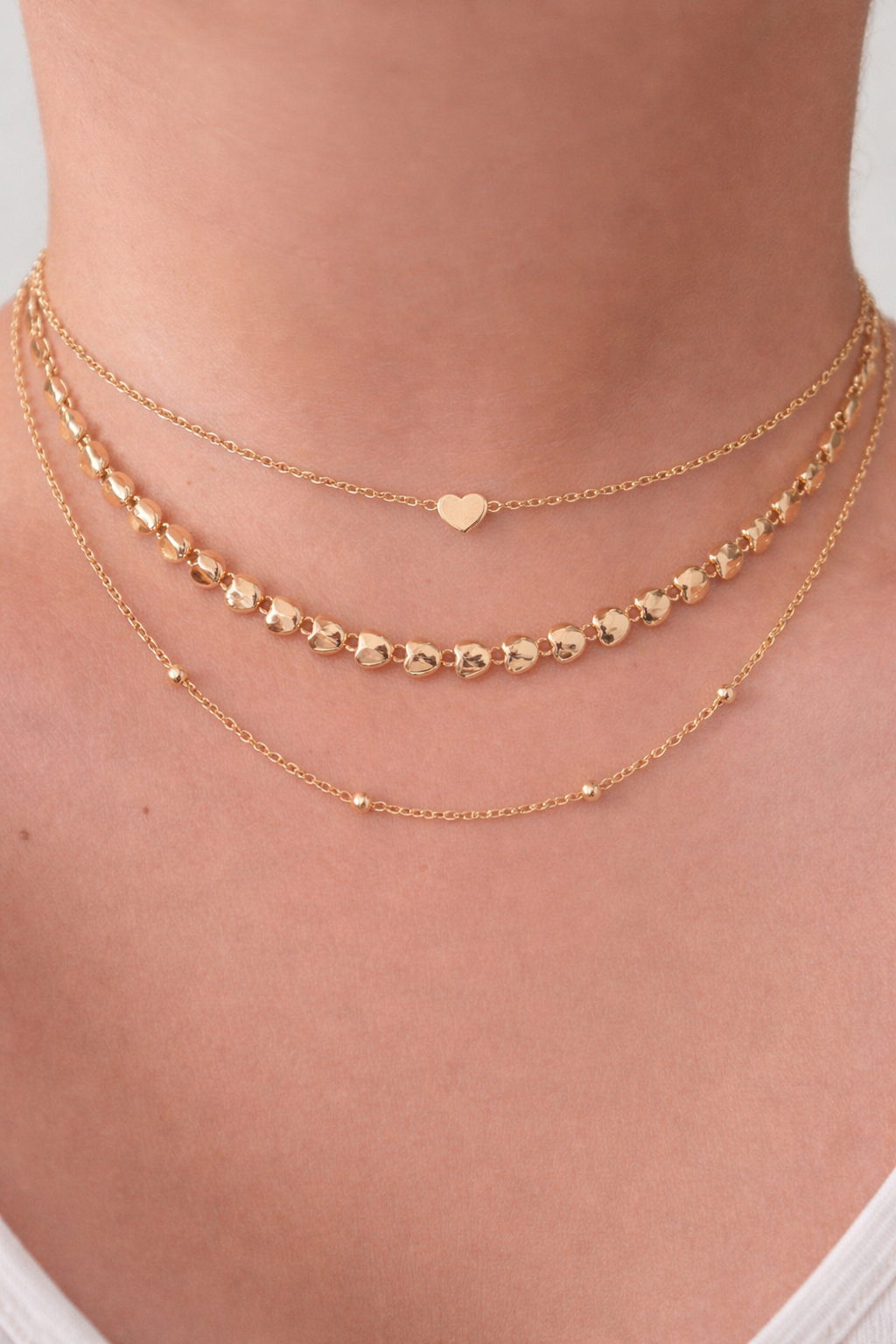 Golden Heart Layered Necklace Set