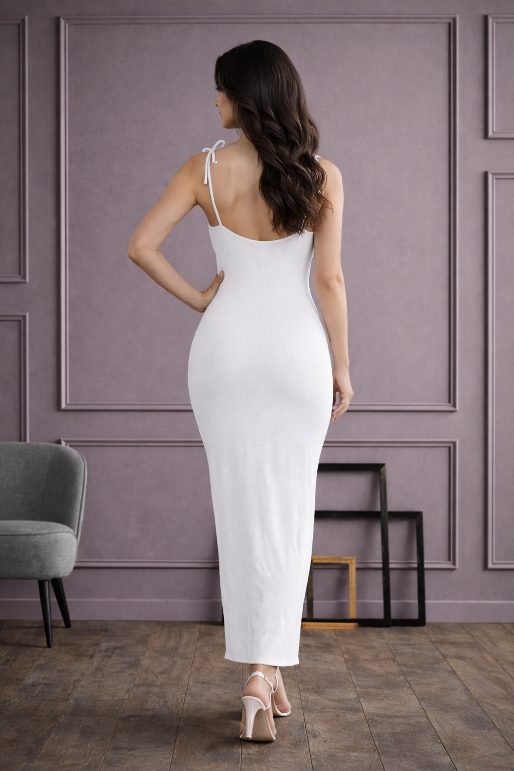 Tie Strap Ruched Bodycon Maxi Dress