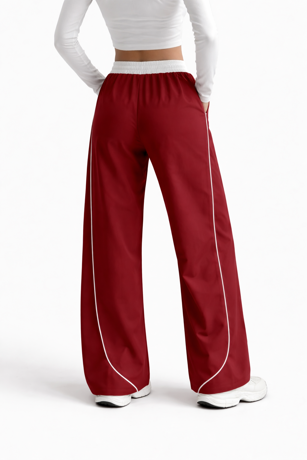 Women’s Wide Leg Track Pants with Side Piping