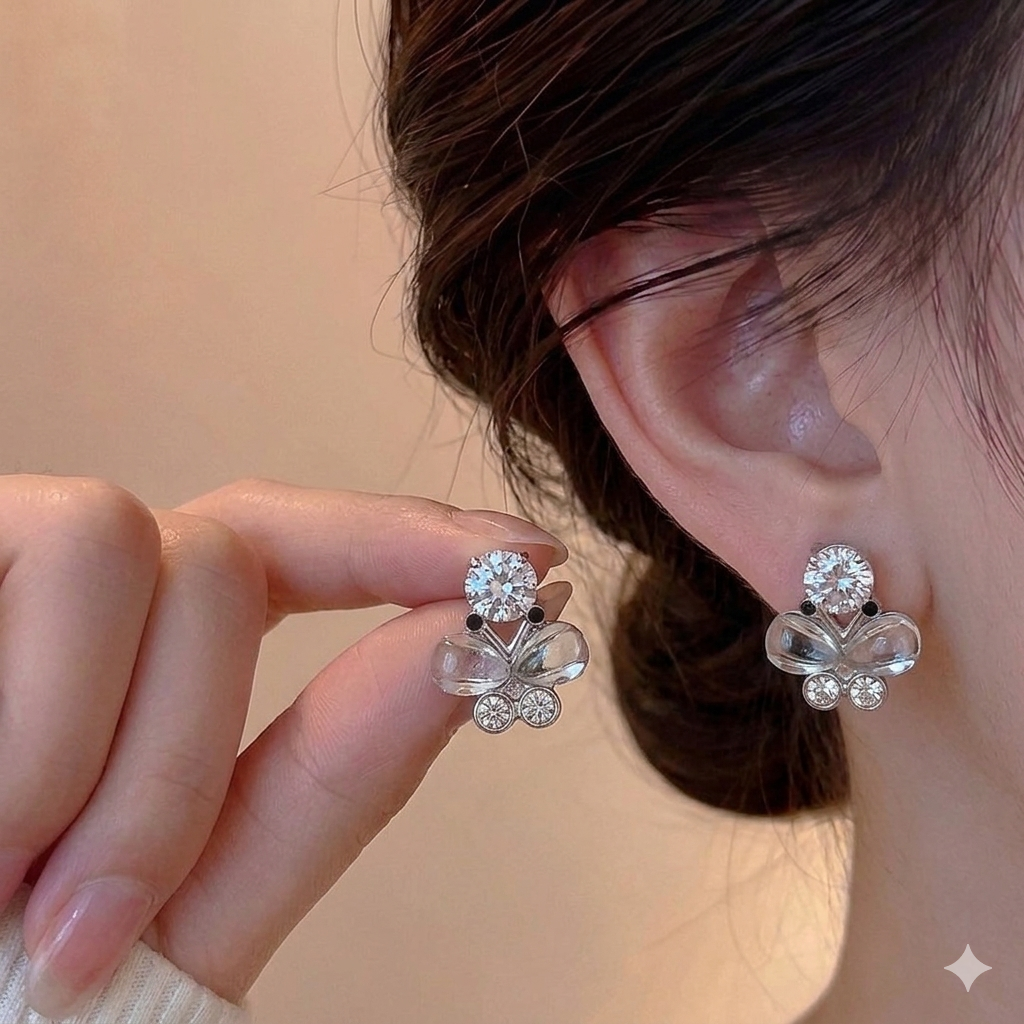 Crystal Dew Butterfly Stud Earrings