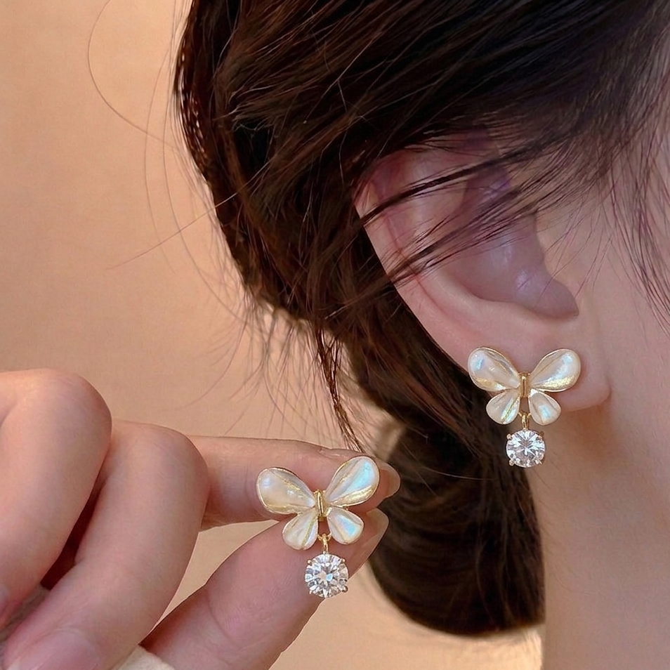 Iridescent Butterfly Crystal Drop Earrings