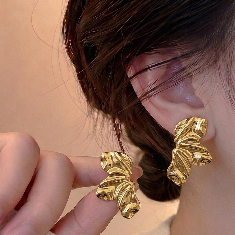 Molten Gold Wave Stud Earrings