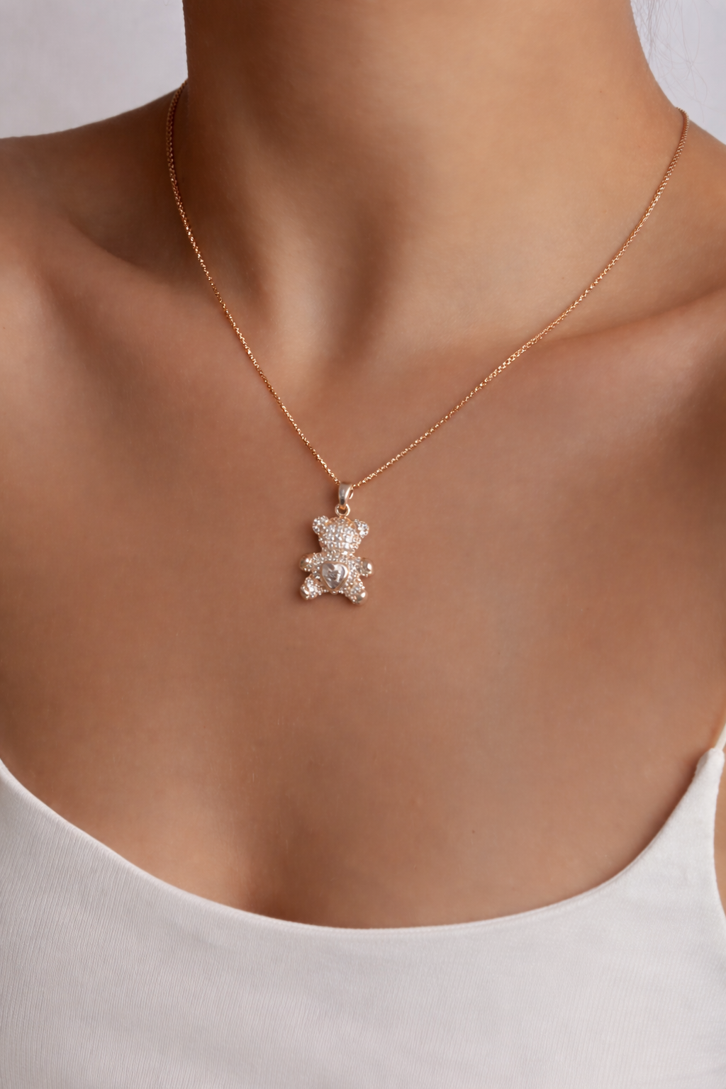 Golden Spark Teddy Pendant Necklace