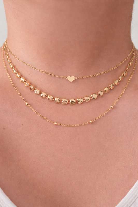 Golden Heart Layered Necklace Set