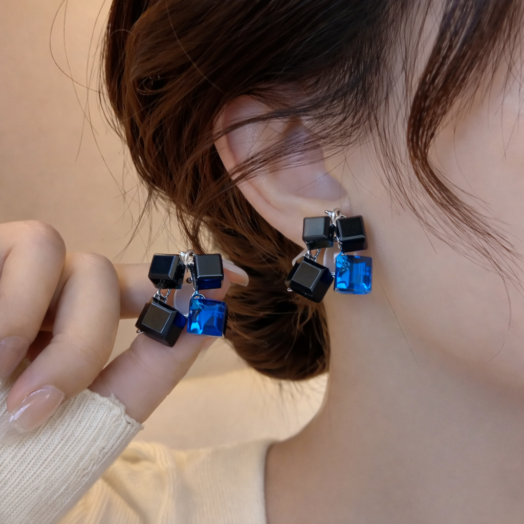 Midnight Sapphire Cube Earrings