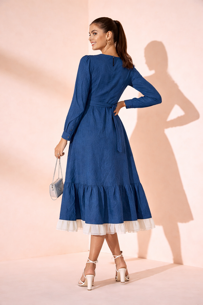Indigo Charm Button Midi Dress