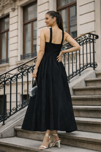 Midnight Bloom A-Line Midi Dress