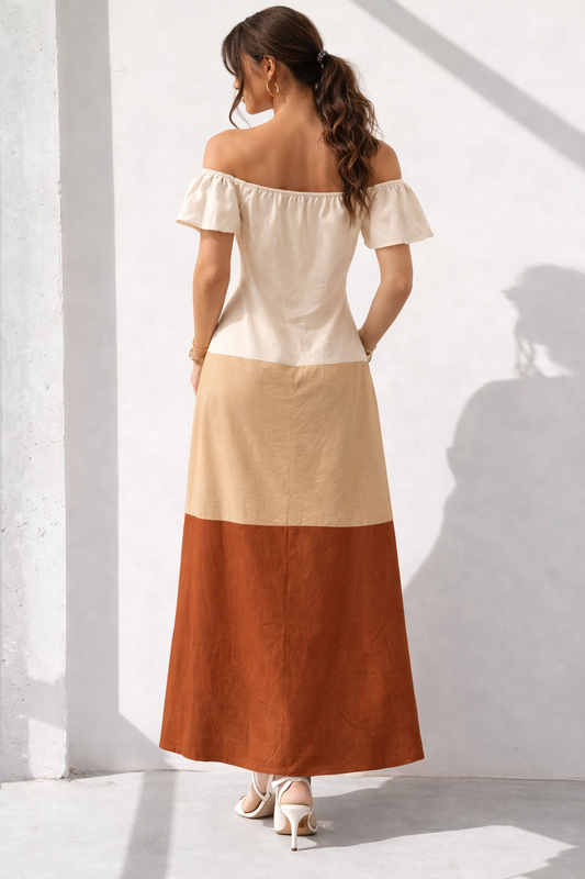 Sunset Harmony Off-Shoulder Maxi Dress