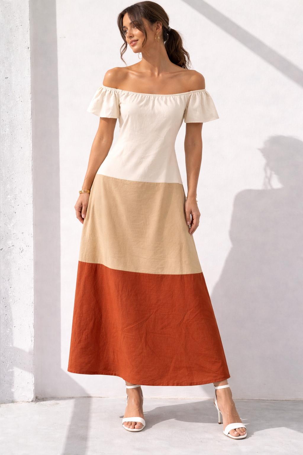 Sunset Harmony Off-Shoulder Maxi Dress