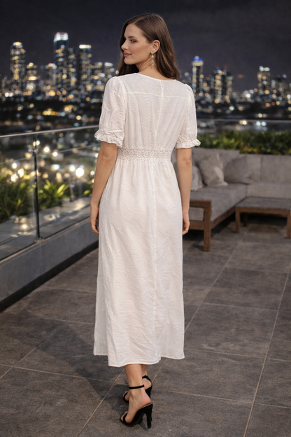 Ivory Charm Button Maxi Dress