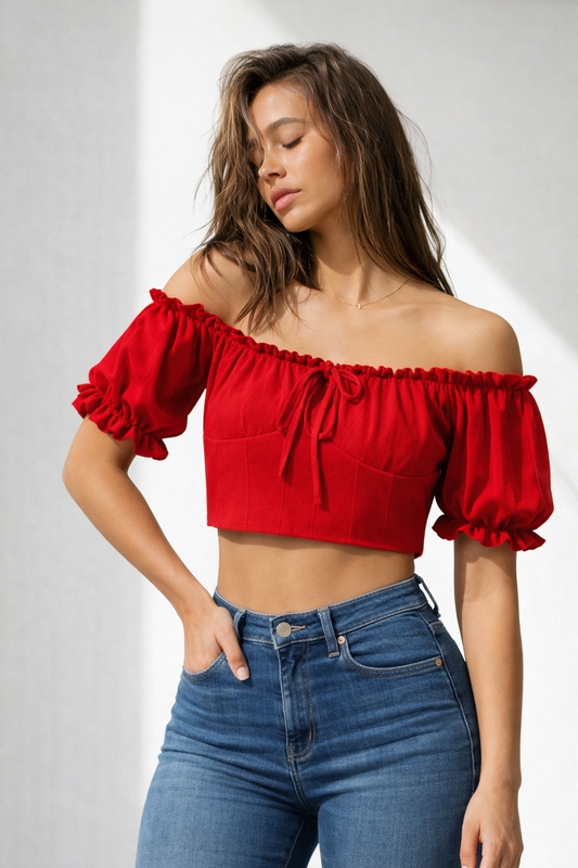 Scarlet Belle Off-Shoulder Puff Sleeve Top