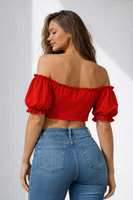 Scarlet Belle Off-Shoulder Puff Sleeve Top