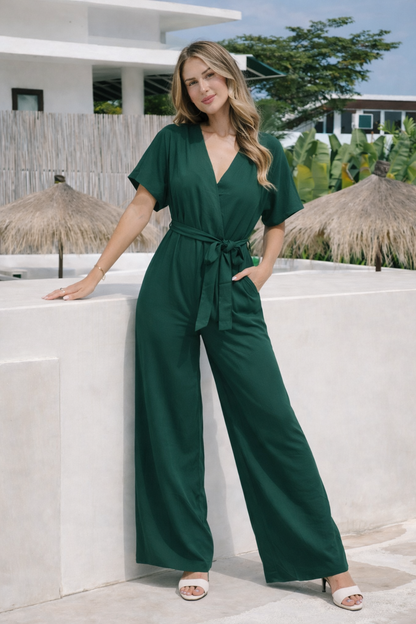 Emerald Breeze Wrap Jumpsuit