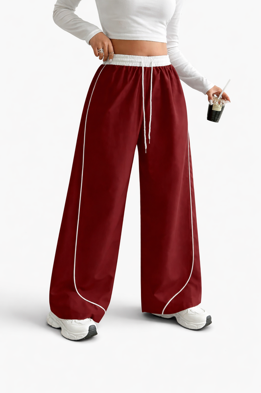 Women’s Wide Leg Track Pants with Side Piping