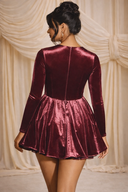Velour Muse Skater Mini Dress- Wine Berry Red