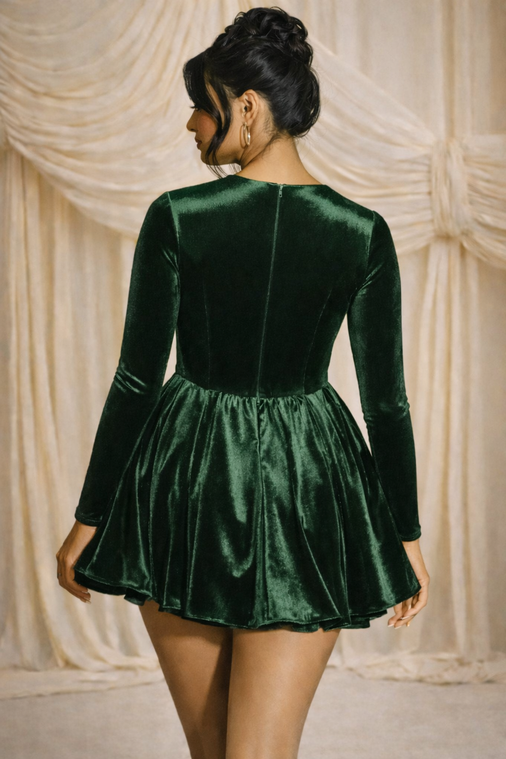 Velour Muse Skater Mini Dress- Emerald Luxe Green