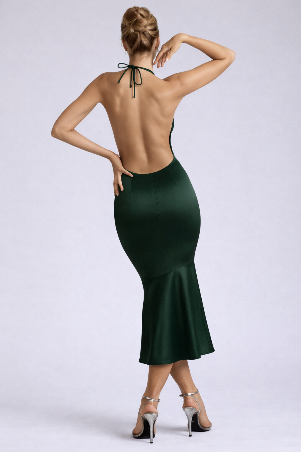 Satin Lycra Sculpt Halter Dress