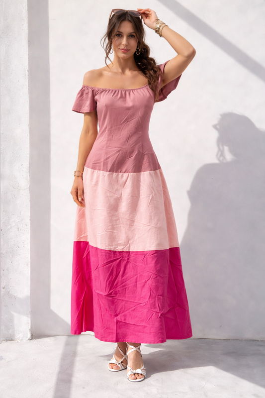Sunset Harmony Off-Shoulder Maxi Dress