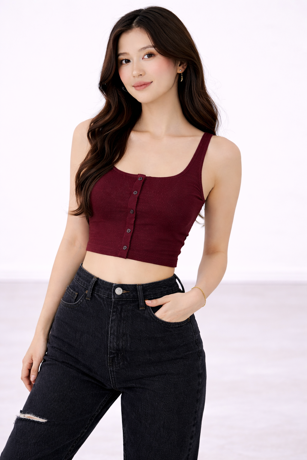 SculptFit Ribbed Button Crop Tank