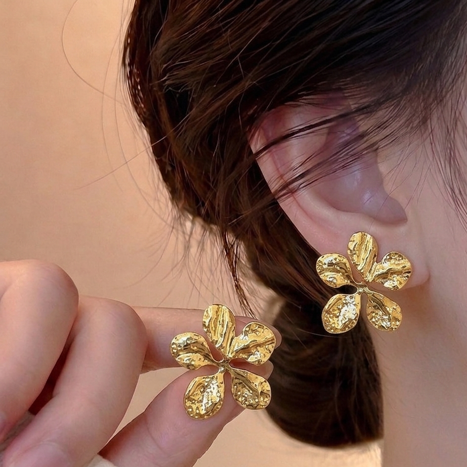 Golden Bloom Textured Stud Earrings