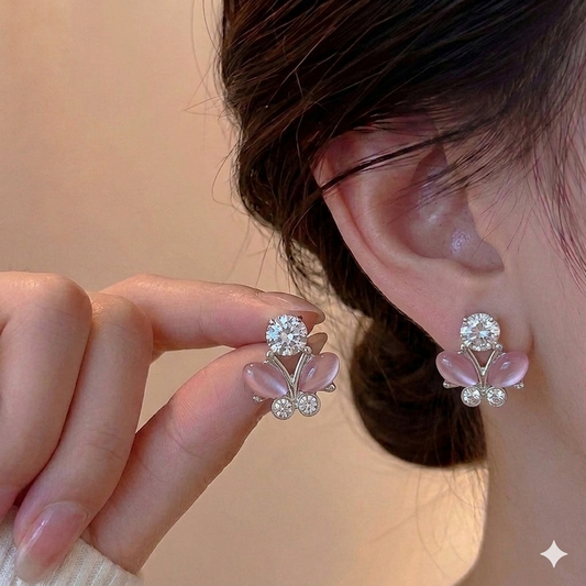 Blush Petal Butterfly Stud Earrings