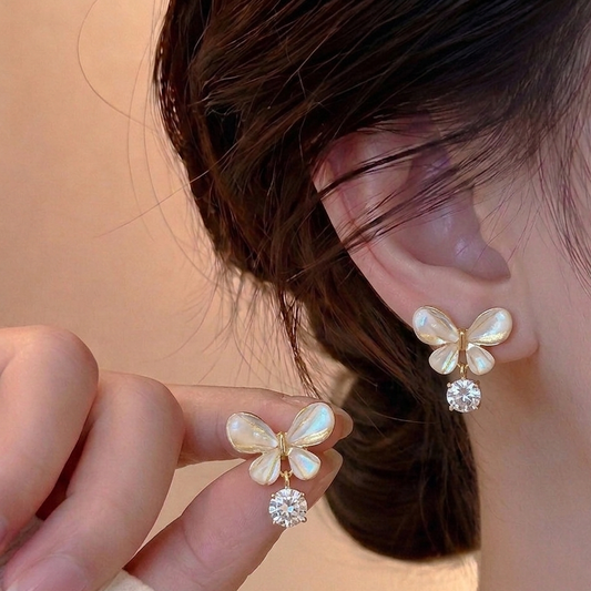 Iridescent Butterfly Crystal Drop Earrings