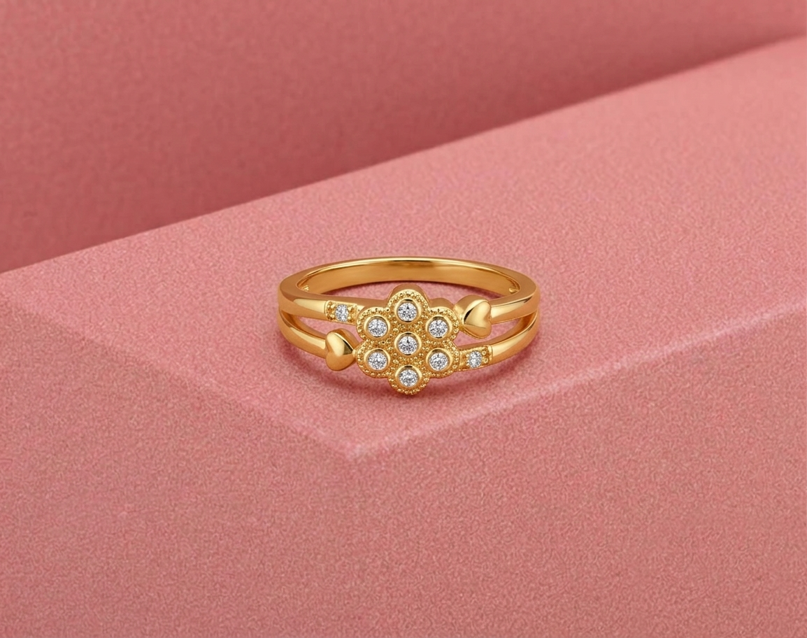 Golden Heart Blossom Ring