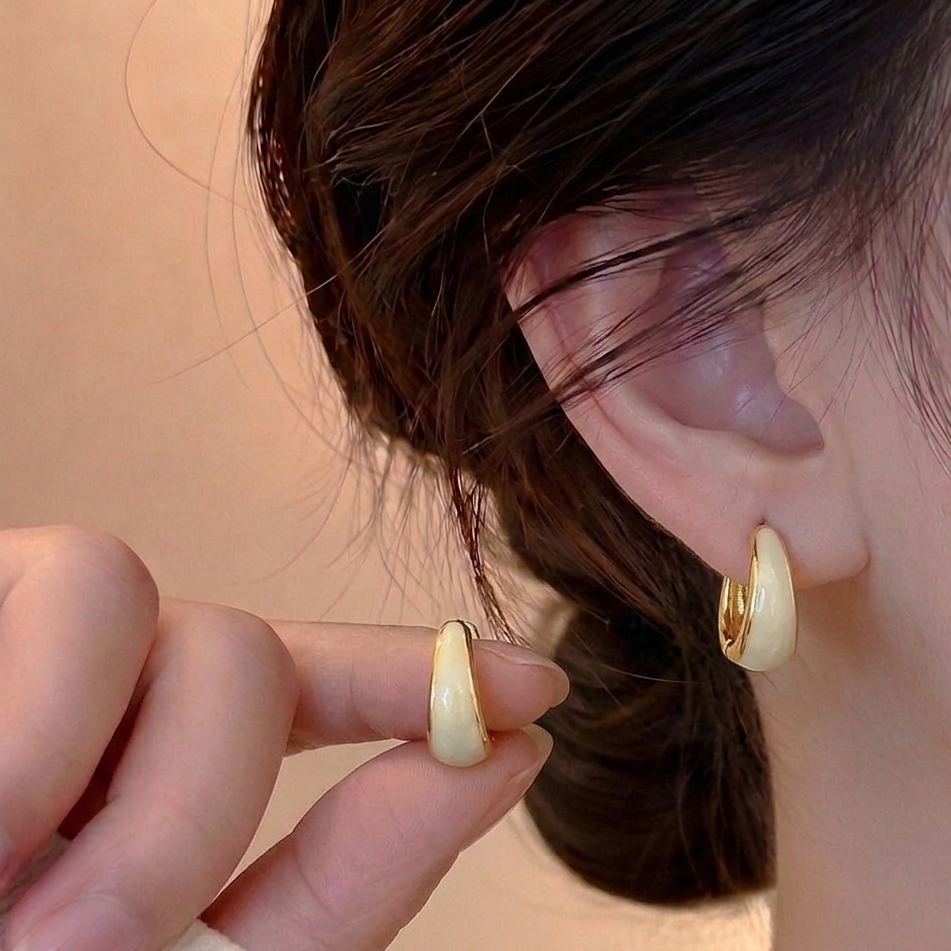 Ivory Gloss Teardrop Hoop Earrings
