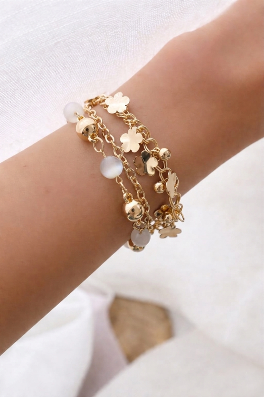 Golden Blossom Charm Bracelet Set