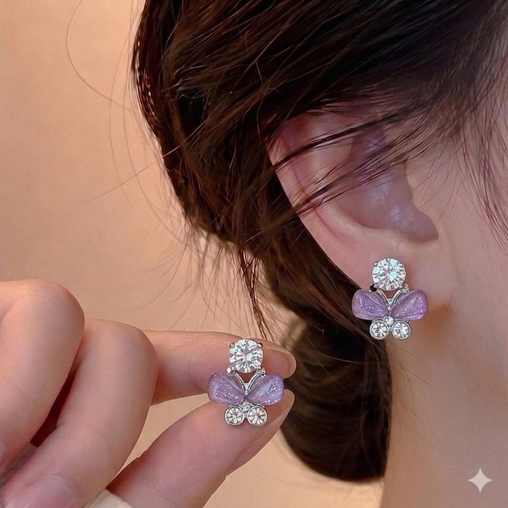 Lavender Spark Butterfly Stud Earrings