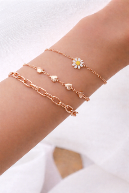 Rose Gold Daisy Charm Bracelet Trio