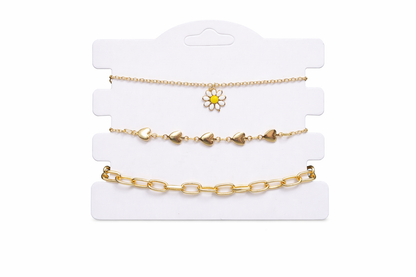 Golden Bloom Charm Bracelet Set