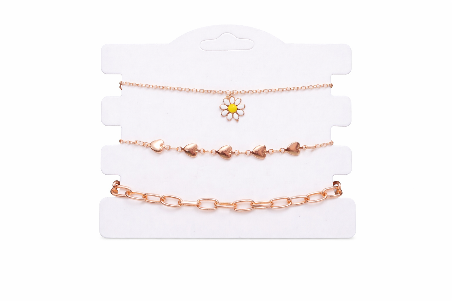 Rose Gold Daisy Charm Bracelet Trio