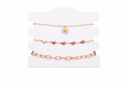 Rose Gold Daisy Charm Bracelet Trio