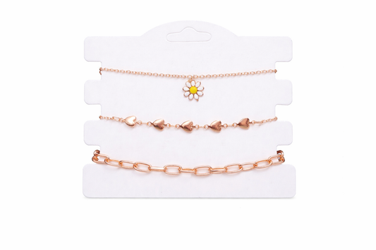 Rose Gold Daisy Charm Bracelet Trio